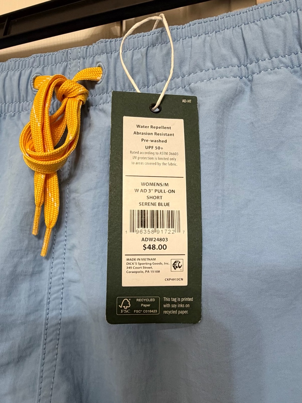 Alpine Design Light Blue Athletic Shorts with Yellow Drawstring - Picture 5 of 8